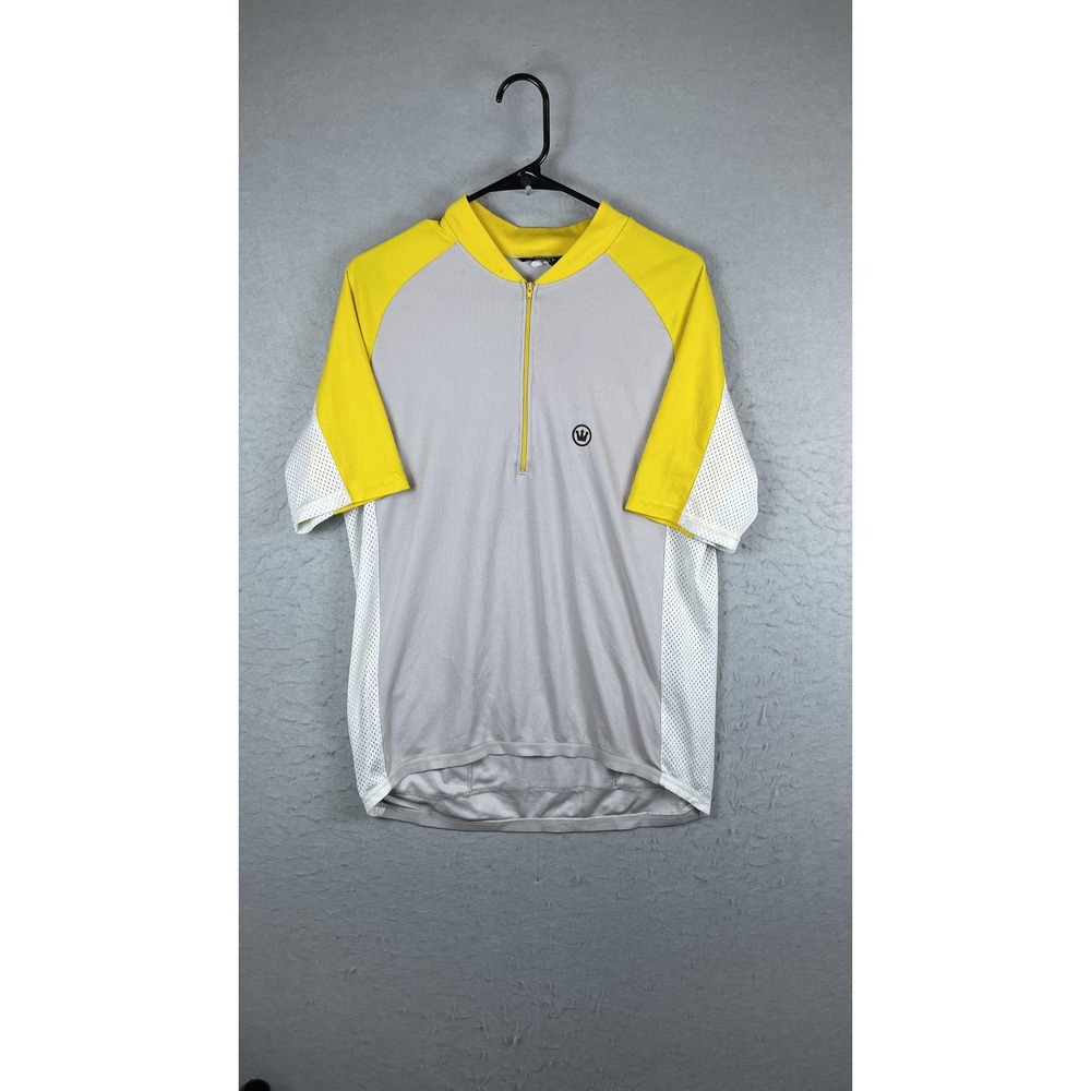 Canari Cycling Jersey Mens‎ Large Gray Yellow Short Sleeve 1/4 Zip Bike Pockets